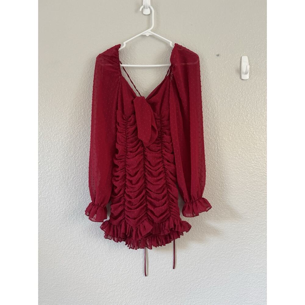 Lucy In The Sky Elsa Mini Dress Red Chiffon Swiss Dot Size Small MADE IN USA - Picture 3 of 6